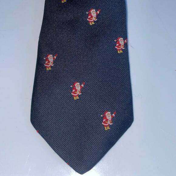 Kitschy Vtg 60s/70s dark navy blue tie with waving Santa print - Picture 1 of 5